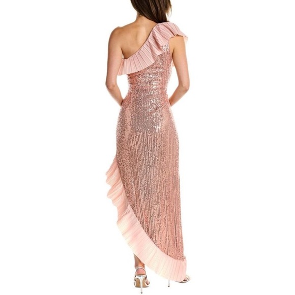 ONE33 Social - One Shoulder Pleated Taffeta Sequin Gown in Blush - Picture 3 of 5